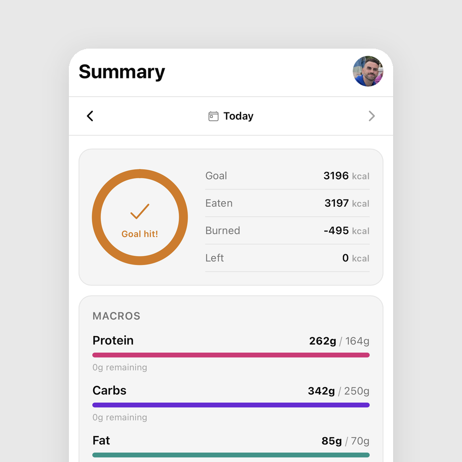 Marea nutrition app daily summary screen
